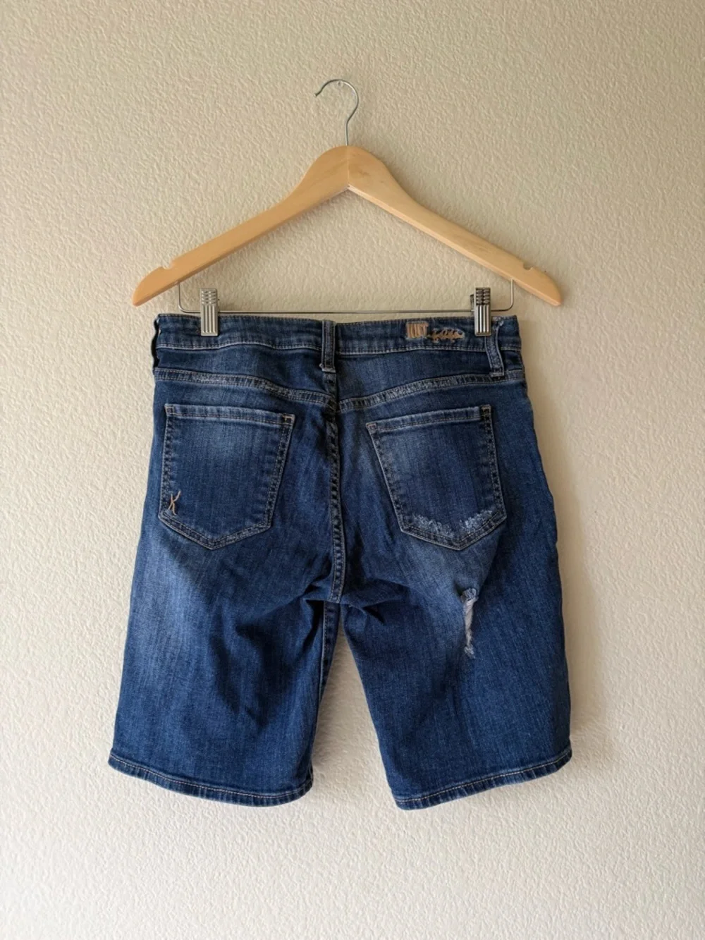 Kut from the Kloth Distressed Mid-Rise Dark Blue Denim Shorts